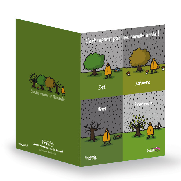 CP souhait Bonne année 4 saisons avec enveloppe